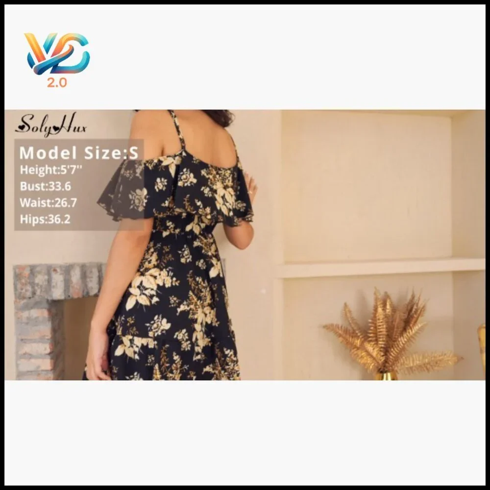 Boho Floral Cold Shoulder Mini Dress Ruffle A-Line Casual Vacation